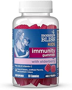 Mommy's Bliss Kids Elderberry Gummies, soutient Immunity with Black Elderberry, Zinc & Vitamine C, sans gluten et végétalien, 2 ans+ (60 comte)