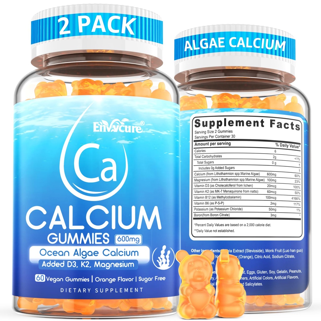 Calcium Gummies 600mg - Calciumsupplement voor vrouwen, Ocean Algen Calcium 