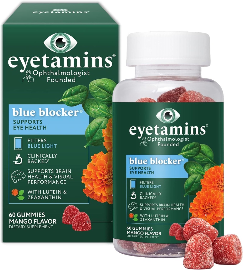 eyetamins Blue Blocker® Eye Health - 60 Lutein Gummies - Ophthalmologist-Developed - Support Vision, Filter Blue Light & Help Eye Strain - Promotes Sleep, Focus Eyesight – Vegan & Non-GMO Formula