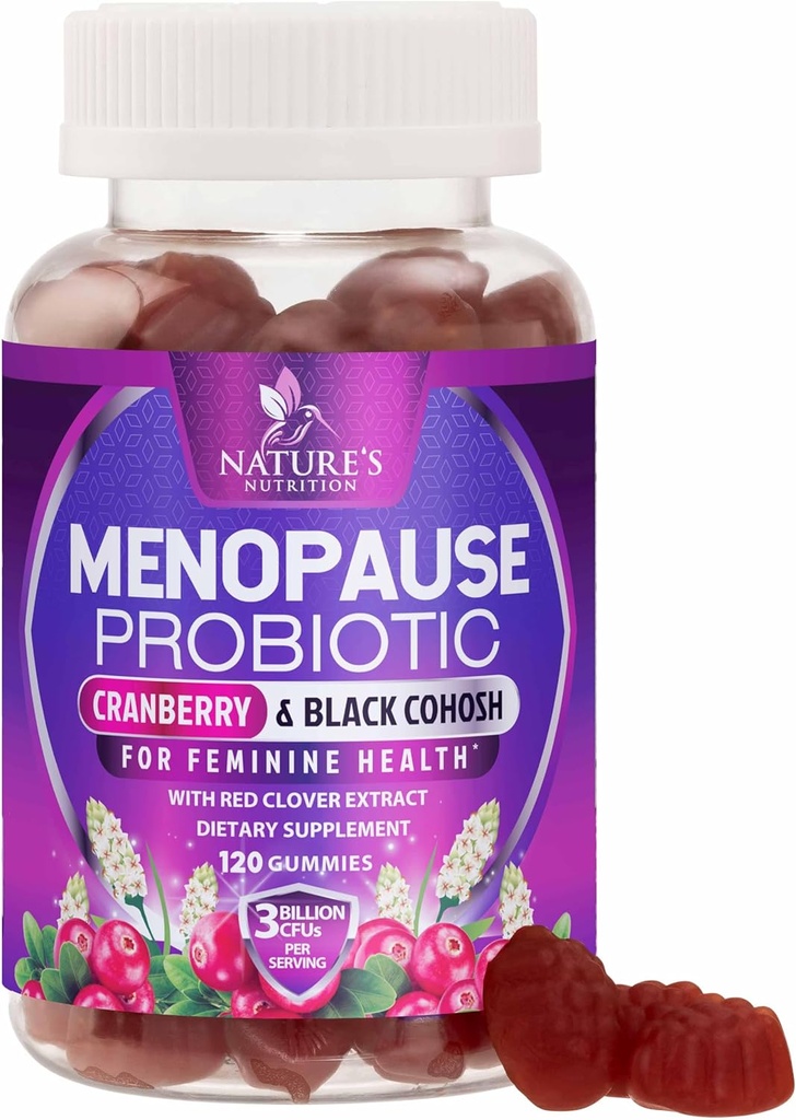 Menopauze supplementen voor vrouwen - 3 miljard CFU natuurlijke menopauze verlichting voor milde warme flash & night Sweats, PH, Vaginale gezondheidsondersteuning Probiotica voor vrouwen Gummy, Probiotische supplement - 120 Gummies