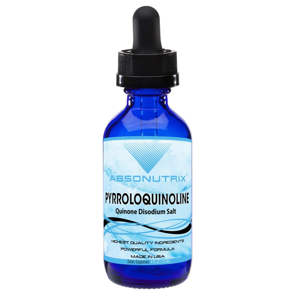 Absonutrix Pyrrolochinoline Quinone Dinatriumzout 20mg, 4 Fl Oz Fles, 200 Servers, Hoge Biobeschikbaarheid, Snelle Absorptie, Derde-partij Getest, GMP-Gecertificeerd, Niet-GMO, Cruelty-Free, Made in USA