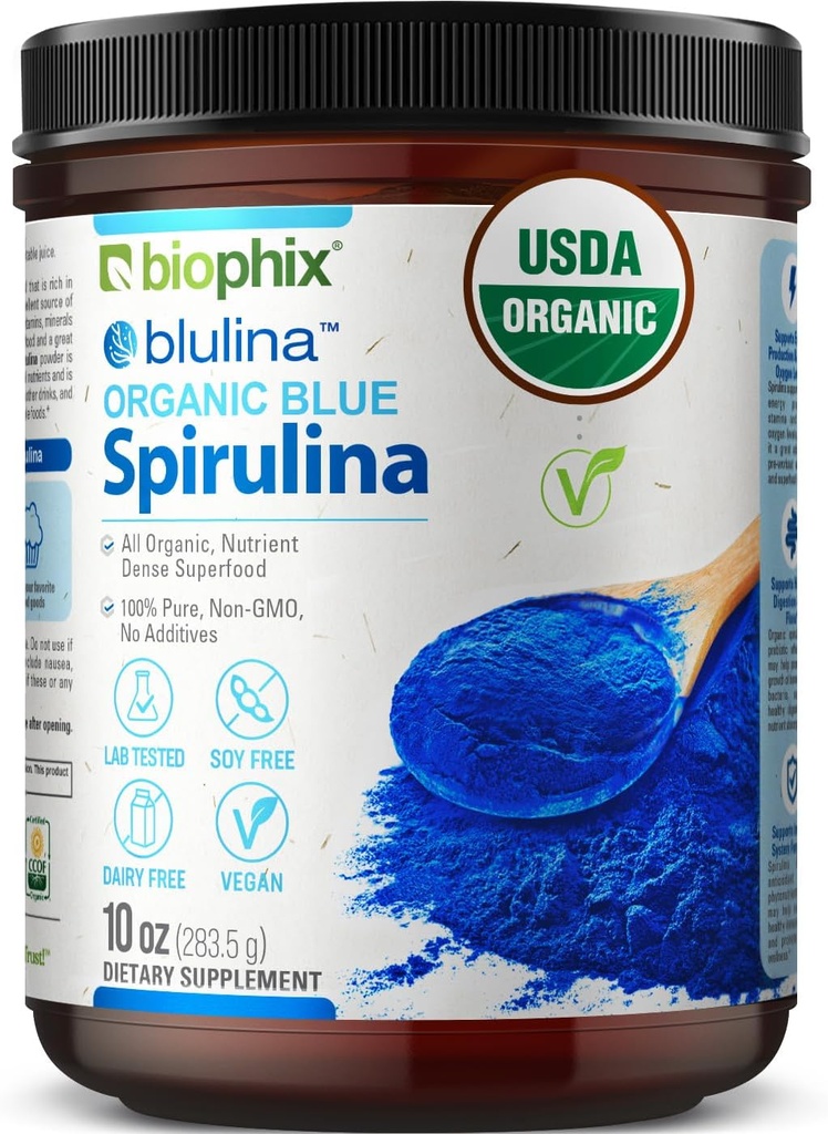 biophix Blue Spirulina Powder Organic Blulina 10 oz - Algen Biologische Spirulina Powder 283 Servings - Superfood Supplement - Natural Blue Pigment - Espirulina en Polvo Organica Pura Azul