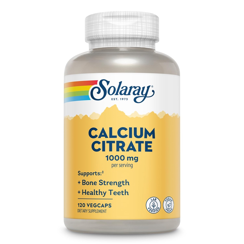 Solaray Calcium citraat 1000mg - Gecheld Calcium Supplement - Ondersteunt botsterkte en gezonde tanden - Gemakkelijk te Digest - 60-dagen garantie, Vegan - 30 porties, 120 VegCaps