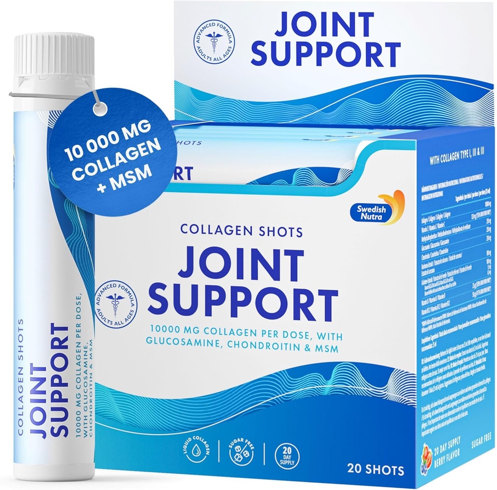 Swedish Nutra - Joint Support Shots I 10.000 mg Collagen Type I, II & III I Glucosamine, MSM, Chondroitin, Kurkuma I 100% Natural Flavour I Sugar-Free - 20 Shots per Box