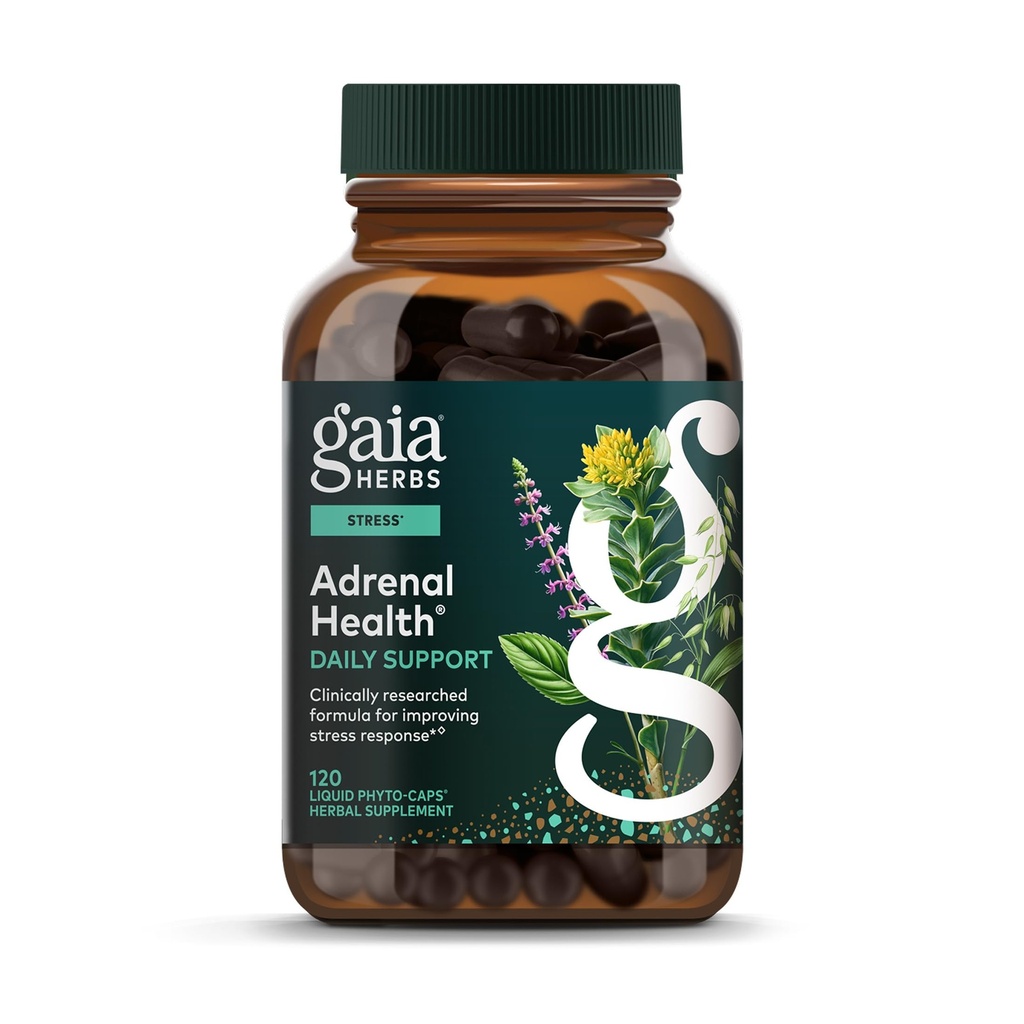 Gaia Herbs Adrenal Health Daily Support - Herbal Supplement with Ashwagandha, Holy Basil & Schisandra - Help Mainten Health and Stress Levels* - 120 Vegan Liquid Phyto-Capsules (120-Day Supply)