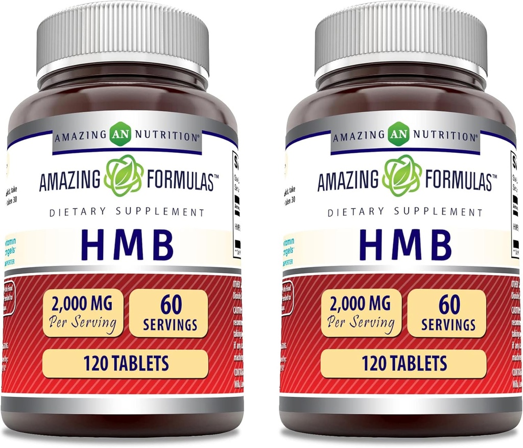Amazing Formulas HMB 2000mg per Serving 120 Tablets Supplement | Non-GMO | Gluten Free | Made in USA (2 Pack)