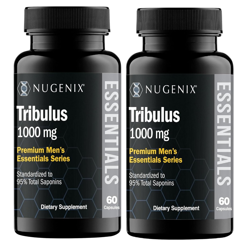 Nugenix Essentials Tribulus Terrestris voor mannen Extract - 95% Totaal Saponins, 1000mg Hoge Potentie, Extra sterkte, 120 Tellen