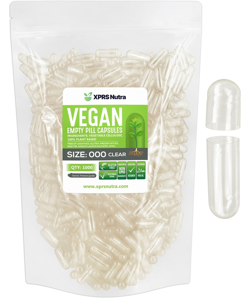 XPRS Nutra Vegan Maat 000 Lege Capsules - 1000 Tel helder Lege Vegan Capsules - Vegetarisch - DIY Plantaardige Capsules vullen - Veggie Pillen Pillen