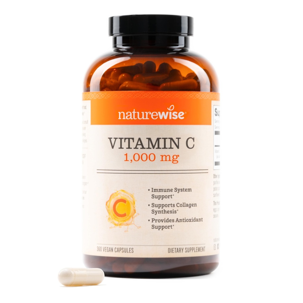 NatureWise Vitamine C 1000mg Capsules - Extra sterkte Vegan Vitamin C voor dagelijkse antioxidant & Immuun Support - Non-GMO, USA Vervaardigd - 360 Capsules[360-Day Supply]