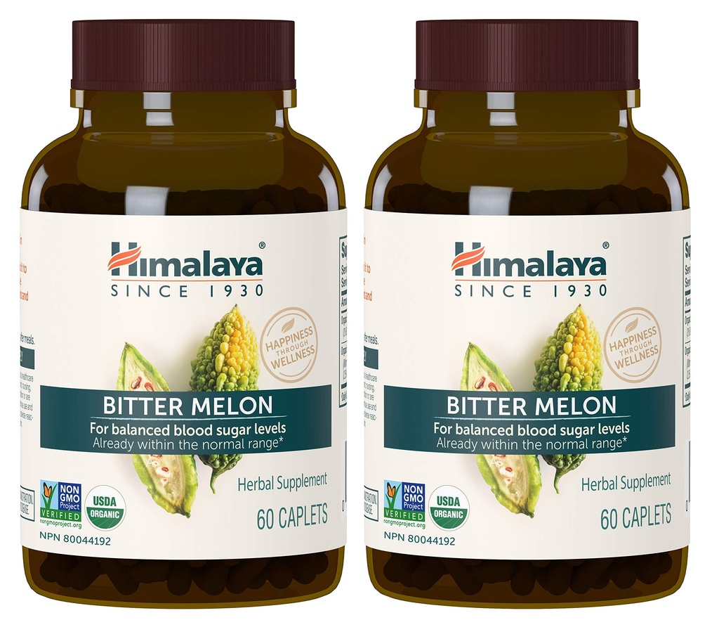 Himalaya Biologische Bittermeloen - Plantaardige glucose Metabolisme Ondersteuning - USDA Biologische, Niet-GMO, Veganistisch, Glutenvrij, Additiefvrij, 660 mg, 60 Capletten (pakket van 2)