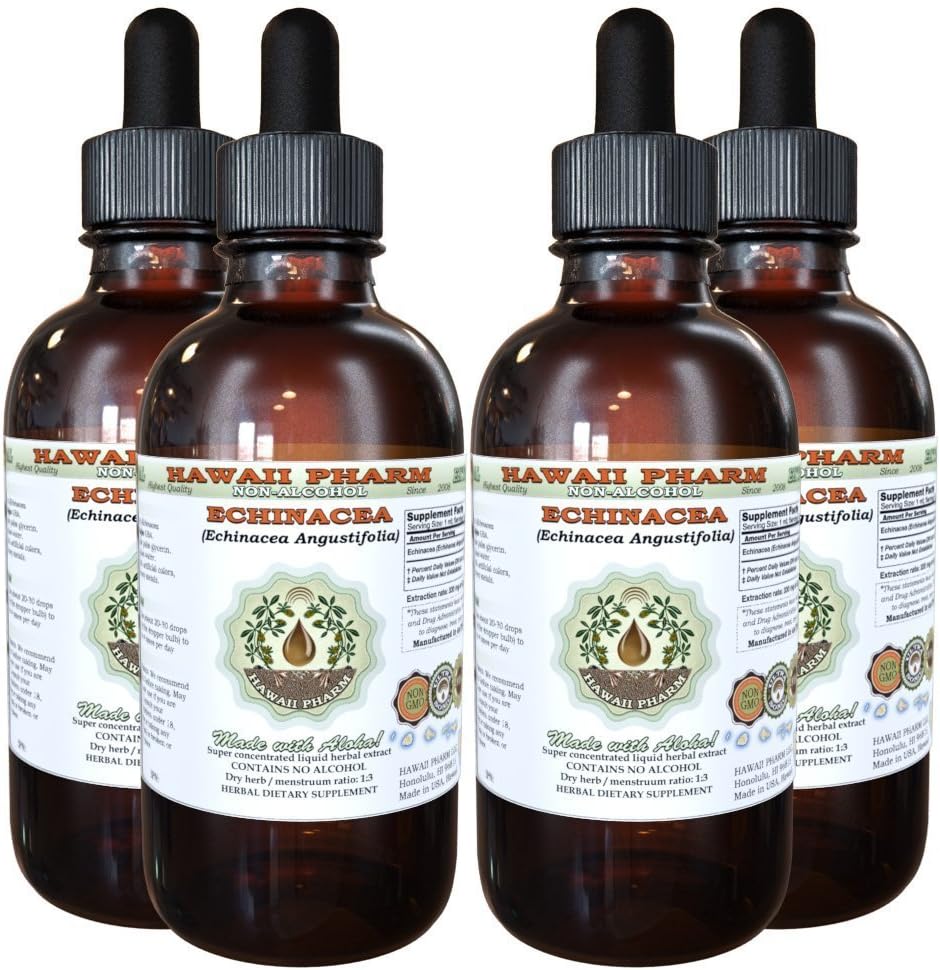 Echinacea Alcoholvrije Liquid Extract, Echinacea (Echinacea Angustifolia) Gedroogde Wortel Glycerite Hawaii Pharm Natural Kruidensupplement 4x4 oz