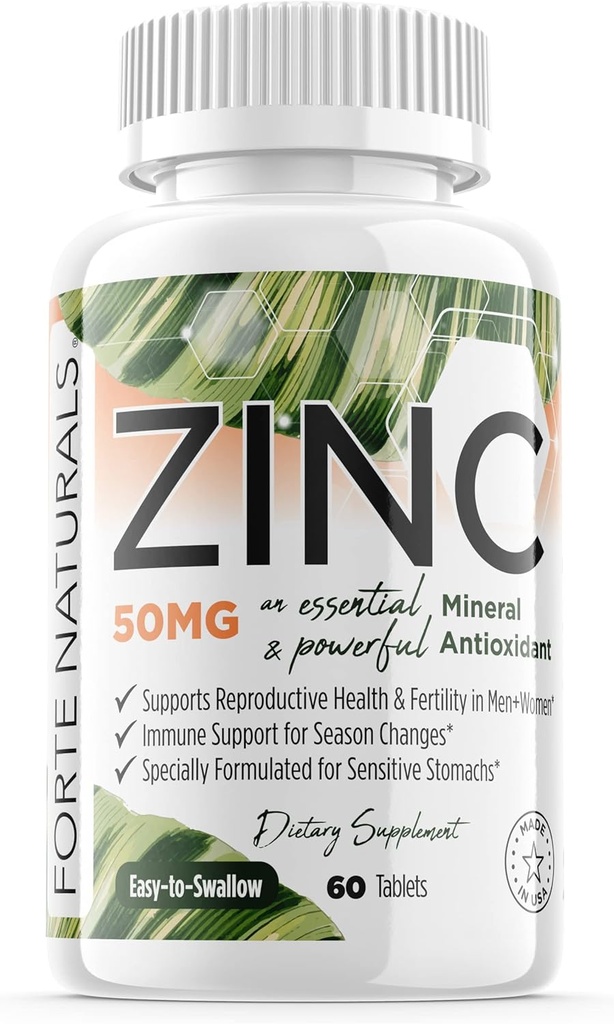 Zink 50 mg, (60 tabletten), speciaal samengesteld voor gevoelige maag, Immune Support, Huid & haar, Vegan Zink Supplement, niet-GMO Made in USA