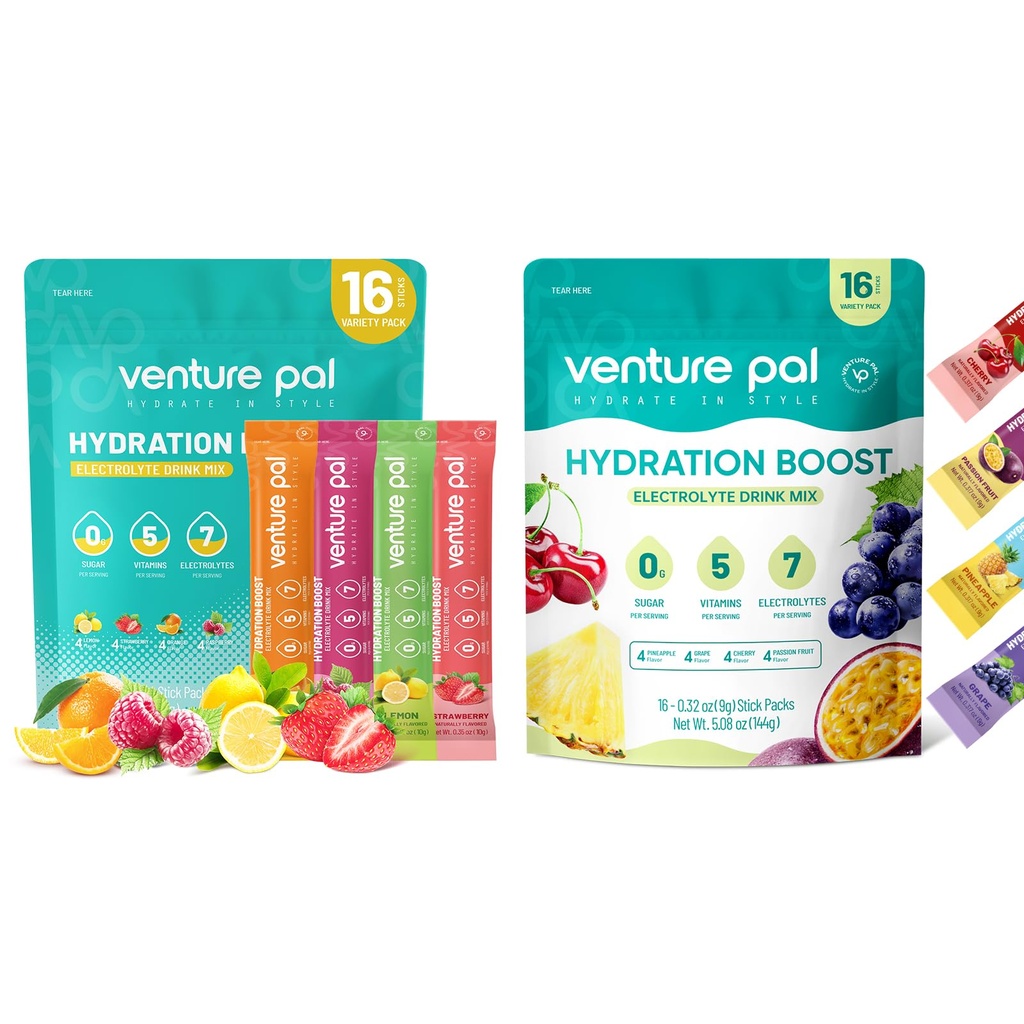 Venture Pal Sugar Free Electrolyte Powder Packets - Liquid Daily IV Drink Mix for Rapid Hydration & Party Recovery 5 Vitaminen & 7 Elektrolyten . Keto Friendly 