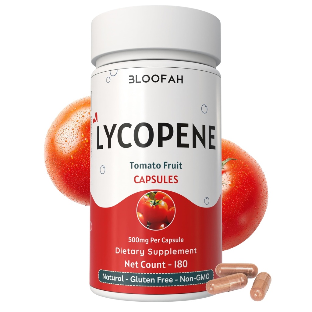 Tomato Powder Capsules 500mg - 180 Tel (Lycopeen) Natuurlijke Carotenoïde Supplement voor gezondheid en wellness ondersteuning 