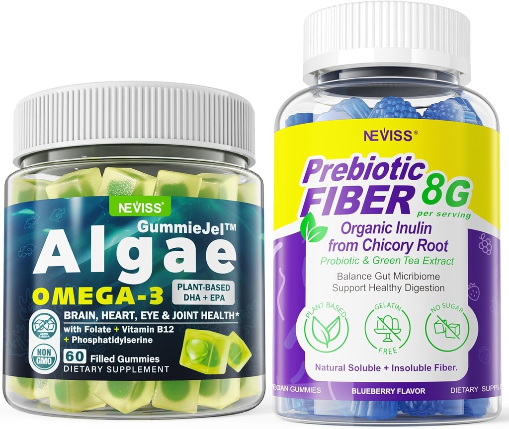 Vegan Omega 3 Gummies 1000mg + Prebiotic Fiber Gummies voor volwassenen 8g
