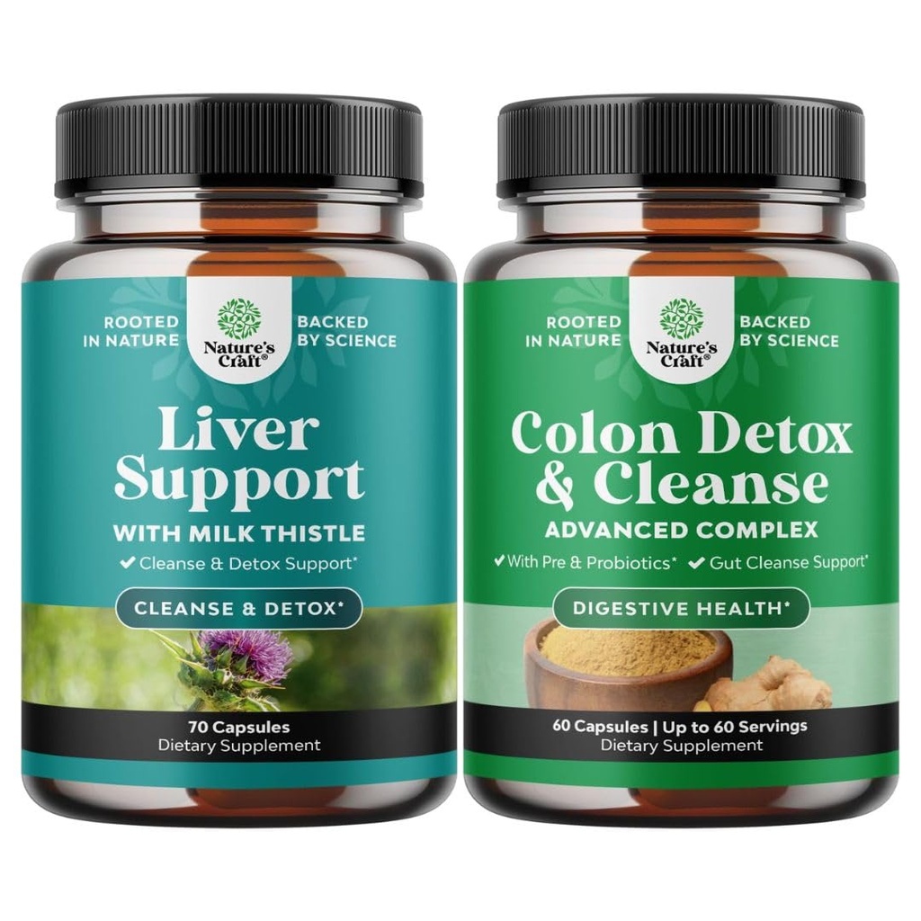 Bundel van leverreiniging Detox & Repair Complex en Colon Cleanser & Detox - Herbal Lever Ondersteuning Supplement met Silymarin Melk - Lactobacillus Acidophilus Probiotic Supplement Body Cleanse