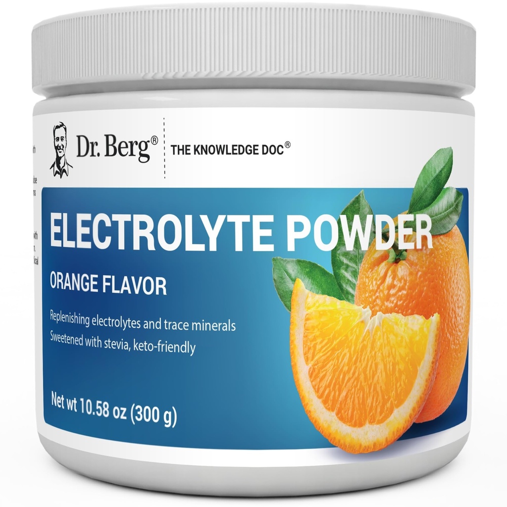 Dr. Berg Zero Sugar Hydration Keto Electrolyte Powder - Enhanced w/ 1000 mg Kalium & Real Pink Himalaya Salt (NOT Tafelzout) - Orange Flavor Hydration Drink Mix Supplement - 50 porties