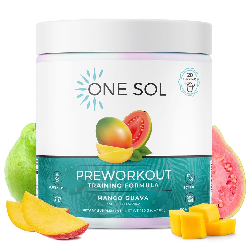 Een Sol Pre-workout voor vrouwen, verbeterde Pump & Focus, Geen Jitters of Crash, Natuurlijke Ingrediënten, 100% Veganistisch, Glutenvrij en Sojavrij, (Mango Guava)