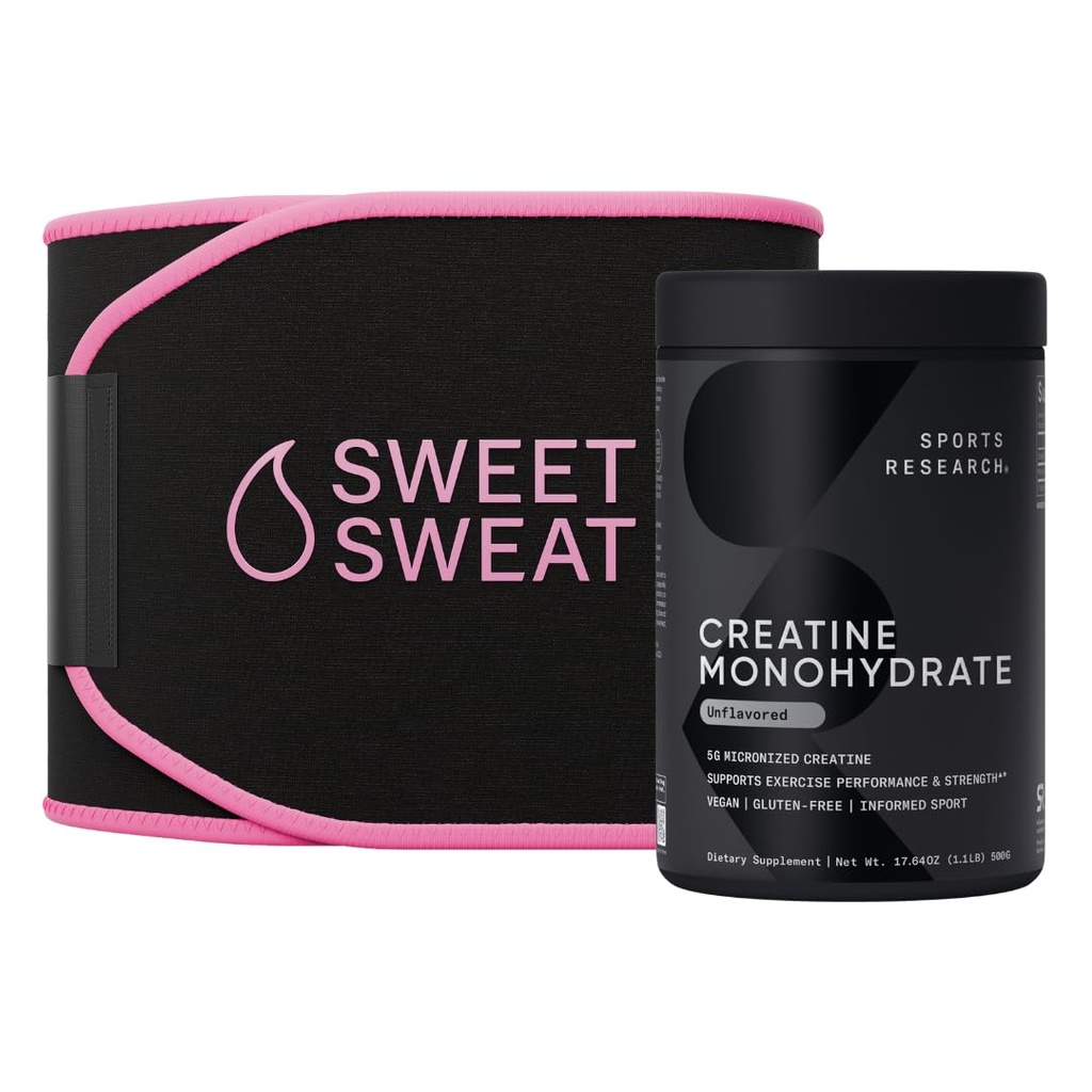 Sports Research® Training Performance Pack - Creatine Monohydraat en Sweet Sweat Taist Trimmer (Zwart/Roze, Medium)