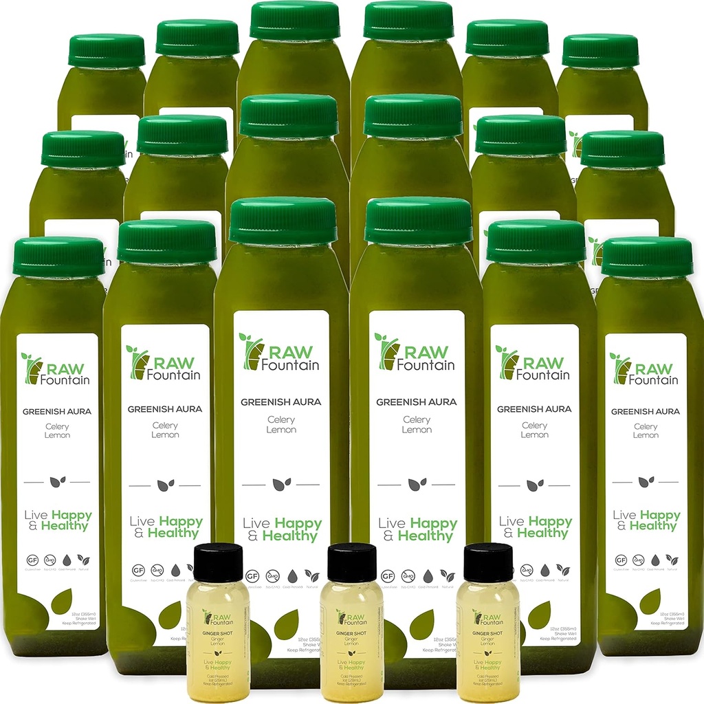 Selderij sap reiniging door ruwe fontein, alle natuurlijke ruwe, koude geperst sap, ochtend detox reiniging, 30 flessen 12oz, 5 Bonus Gember Shots