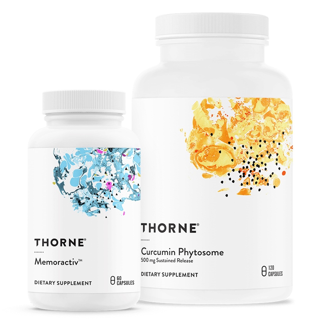 THORNE - Curcumine Phytosome Sustained Release (120 capsules) & Memoractiv (60 capsules) Bundel - Ondersteunt Joint Health, Muscle Health & Healthy Aging - Dairy Free, sojavrij, glutenvrij