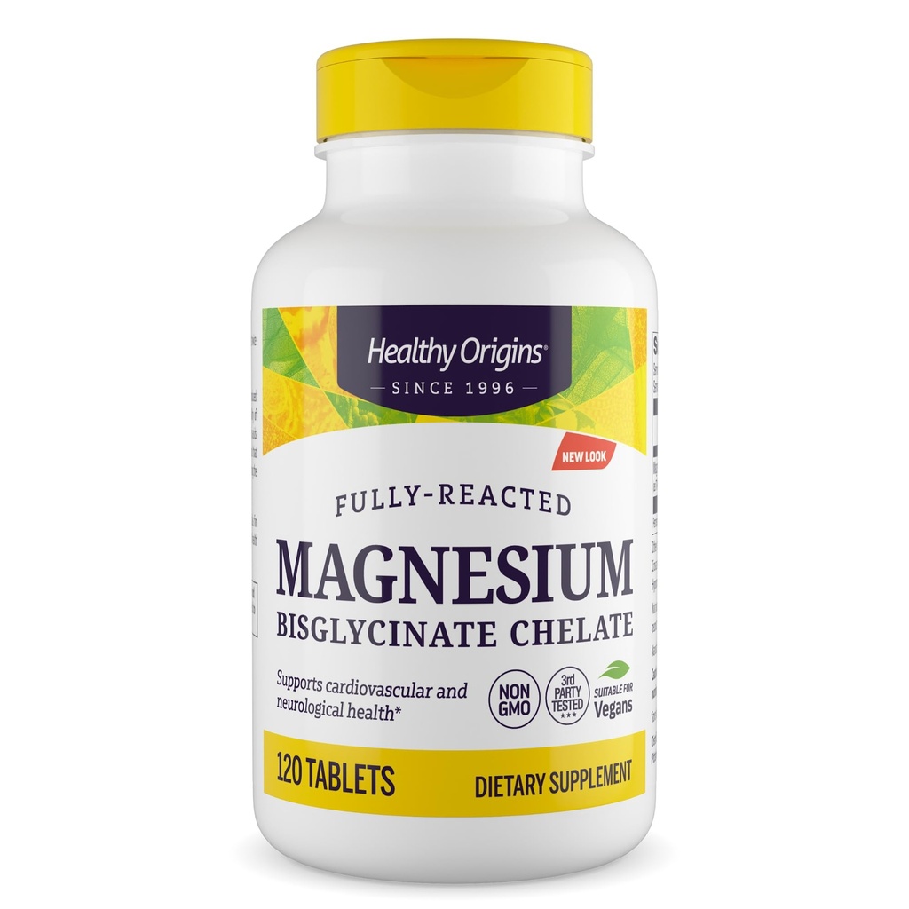Gezonde oorsprong Magnesium Bisglycinate Chelaat (Non-GMO, Glutenvrij, Cardiovasculaire Ondersteuning, Botondersteuning, Neurologische Ondersteuning, Veganistisch), 120 tabletten