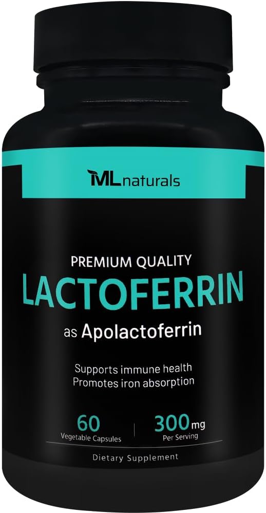 ML Naturals Lactoferrine 300 mg 60 plantaardige capsules Ondersteunt een gezond immuunsysteem en ijzer Absorptie, NSF-gecertificeerd en cGMP-compliant