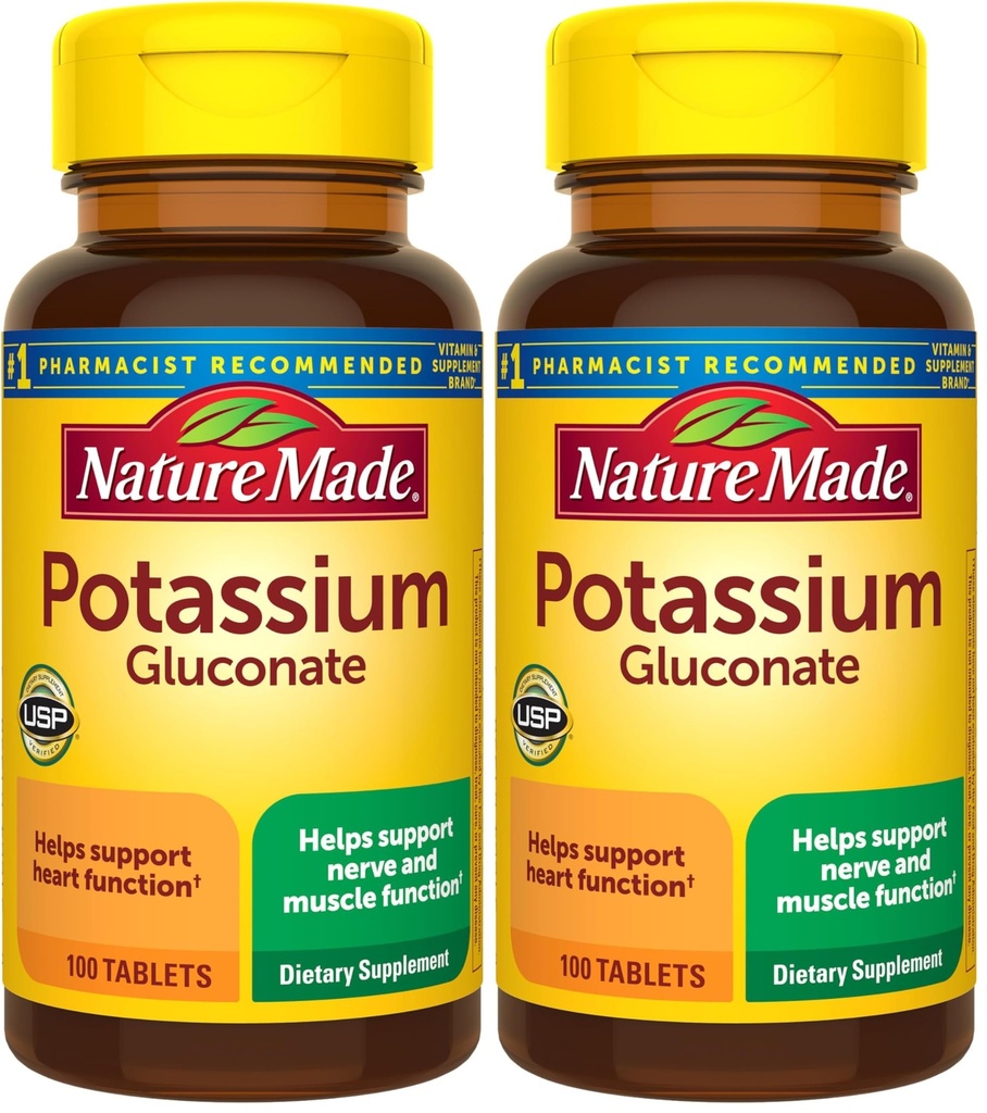 Gluconate de potassium naturel 550 mg, supplément alimentaire pour le soutien de la santé cardiaque, 100 comprimés, 100 jours d'approvisionnement (paquet de 2)