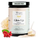 Winged Wellness Glow Up, Collagen Poudre pour femmes - Supplément de beauté cheveux, peau et ongles avec des peptides de collagène hydrolysés alimentés à l'herbe Adaptogènes, vitamine C et biotine - 25 portions, non aromatisées