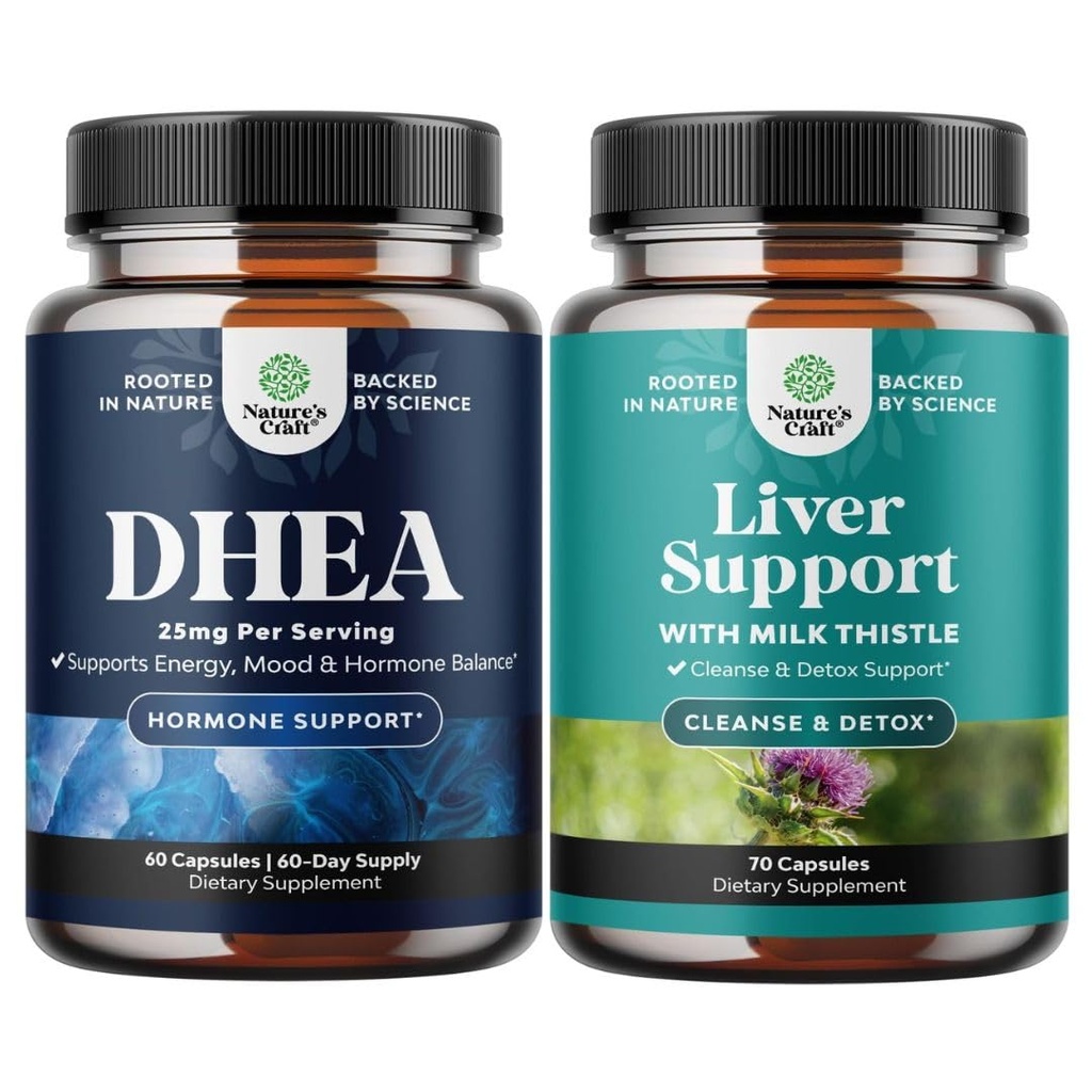Bundle of DHEA Supplement for Women & Men - Pure DHEA 25mg for Hormone Balance - Dehydroepiandrosteron and Liver Cleanse Detox & Repair - Milk Distel Supplement for Digestie & Immune Health