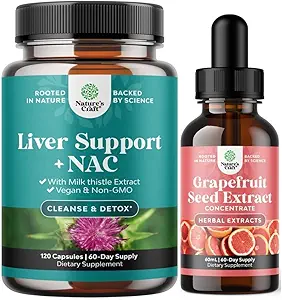 Ensemble de supplément de soutien du foie avec NAC - supplément de foie à base de plantes avec N acétyl Cysteine Silymarin Thistle de lait et extrait de graines de pamplemousse GSE liquide pour le soutien digestif et santé et immunitaire
