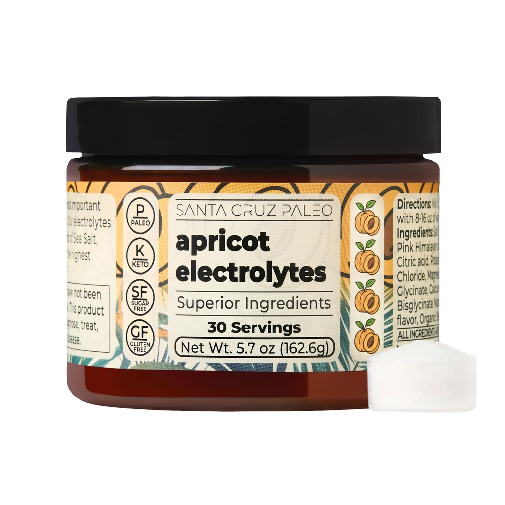 Santa Cruz Paleo Electrolyte Poeder, Abricot smaak, Suikervrije Hydration Drink Mix met Himalaya roze zout, Zeezout, Magnesium Glycinate, Kaliumchloride, Gezoet met Stevia, 30 porties
