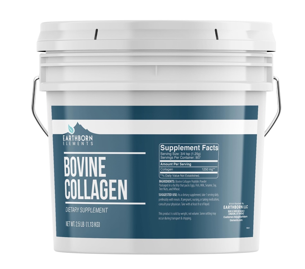 Earthborn Elements Bovine Collagen Peptides Powder 1 Gallon Bucket, Pure & Unducted, Dieet Supplement