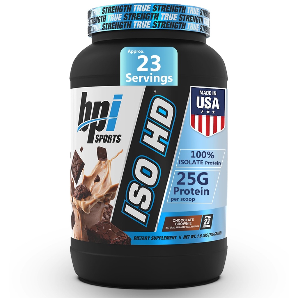 BPI Sports ISO HD Isolaat Proteïnepoeder 100% Wei Isolaat, Proteïnepoeder voor Spier Gain - Chocolate Brownie - 1.6 Lb - 23 Servers