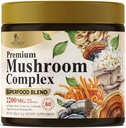 Paddestoelpoeder Supplementen 2200mg - 11 in 1 Complex Formula Powder met Biologische Lions Mane, Reishi, Cordyceps, Chaga, Turkije Staart Paddestoel Extract Supplement voor Geheugen & Hersenondersteuning - 60 Servers