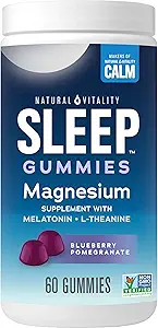 Natuurlijke vitaliteit CALM Slaap Gummies Magnesium Supplement, Melatonine & Magnesium Citrate, Slaaphulp Gummies, L-Theanine, Glutenvrij, helpt het lichaam om te slapen, Blueberry granaatappel 60 Tel.