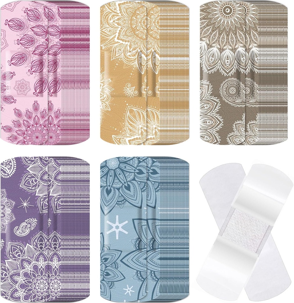 120 Stuks Stof Kleefstof Flexibele Bandages Bulk Assorted Vormen en Patronen Kleine kleurrijke Mooie Stof Bandages met Non Stick Pad 3 x 1 Inch voor sneetjes Wond Scrapes Vrouwen(Mandala)