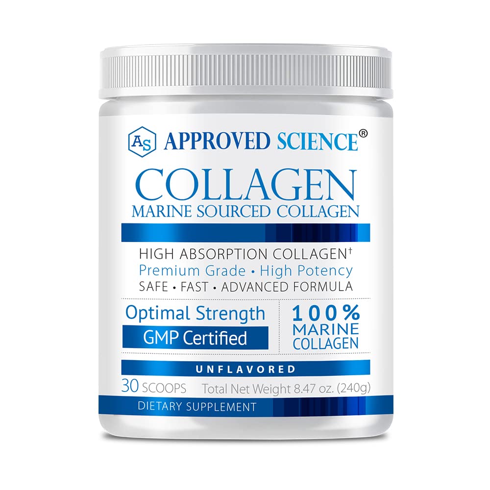Approved Science Collagen Powder - Unflavored Hydrolyzed Collagen Peptides for Women & Men - Marine Sourced - Hair, Skin, Nails & Joints - 30 Scoops - 1 Month Supply