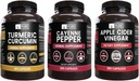 INGRÉDIENTS ORIGINAUX Cayenne Pepper, Curcumine curcuma, Ensemble de vinaigre de cidre de pomme (365 capsules)