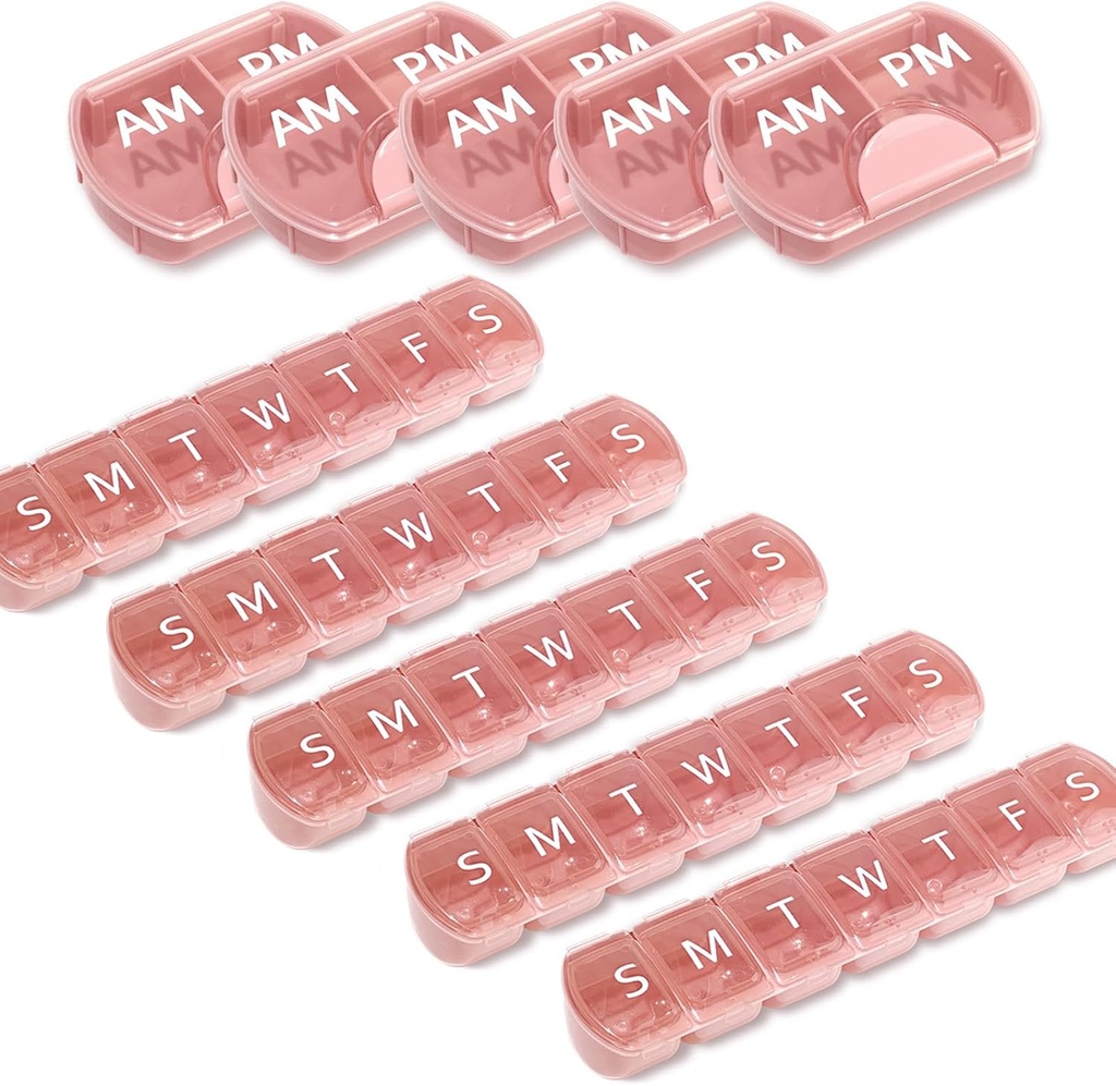 10 Pack (Weekly & Daily), 2 keer per dag (AM/PM) + 7 dagen pil Organisator, Vitamine Planner, Grote Capaciteit pil Box Set, Reis pil geval voor Medicatie/Vitaminen/Visolie/Suplements, Roze