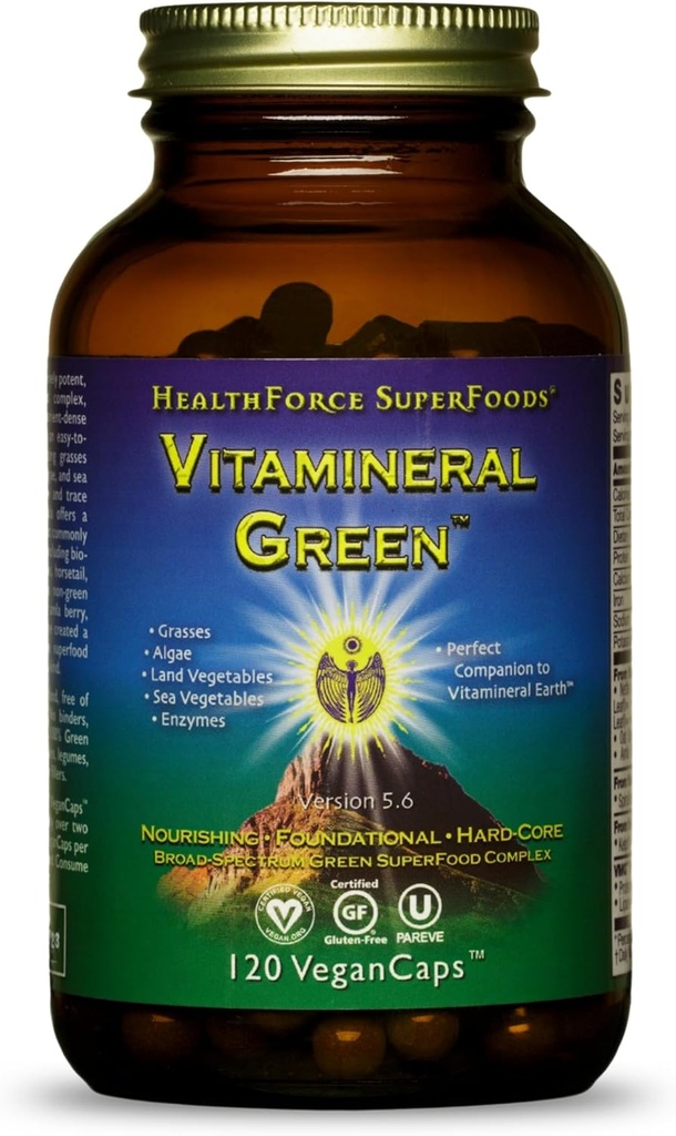 GEZONDHEIDSFORCE SUPERFOODS Vitamineral Green - Mineral Supplement for Immune & Thyroid Support - Green Powder Supplement with Ingredients from The Land - Gluten-Free & Vegan - 120 Capsules