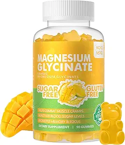 90 CT Magnesium Glycinate Gummies 1000mg - Suikervrij Magnesium Kalium Supplement met Vitamine D, B6, CoQ10 voor Kalm Mood & Slaap Ondersteuning - 90 Oranje Gummies.