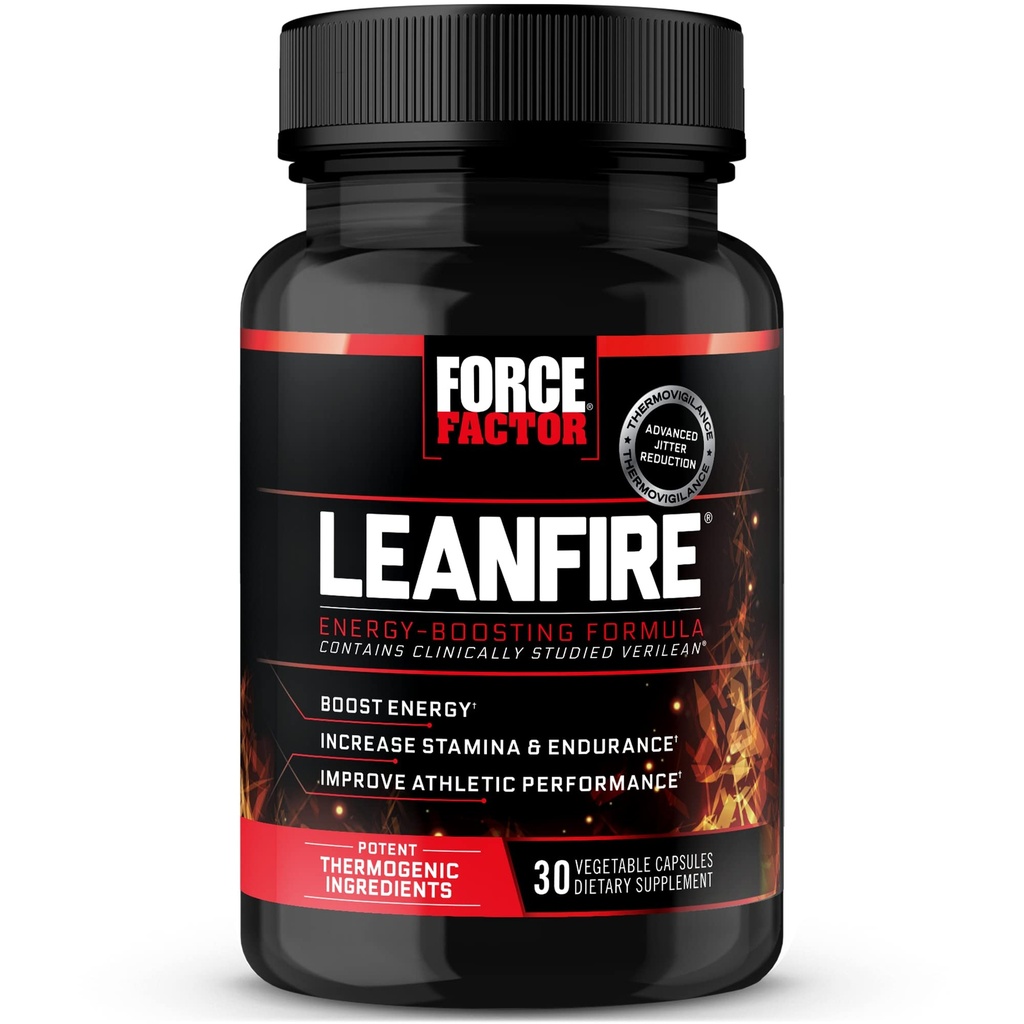 Facteur de force Pilules d'énergie avant l'entraînement de LeanFire avec extrait de thé vert et caféine pour augmenter l'énergie, construire le muscle maigre, noir, 30 comte (paquet de 1), paquet mai Vary