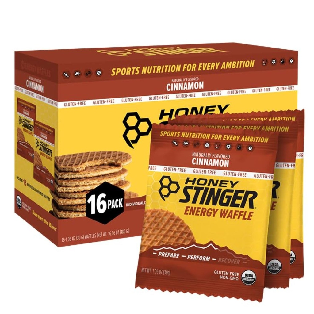 Honey Stinger Biologische Glutenvrije Kaneelwafel, Energie Stroopwafel voor Oefening, Duurzaamheid en Prestaties, Sport Voeding voor thuis & Gym, Pre en Post Workout, Doos met 16 Wafels, 16,96 Ounces