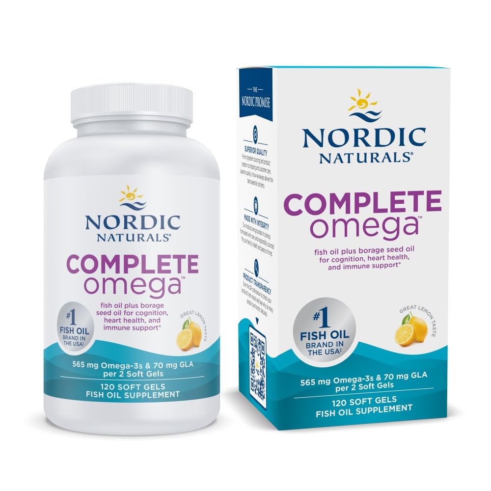 Nordic Naturals Complete Omega, Citroensmaak - 120 Zachte Gels - 565 mg Omega-3 - EPA & DHA met Toegevoegde GLA - Gezonde huid, cognitie, Positieve Goed - Niet-GMO - 60 Servers