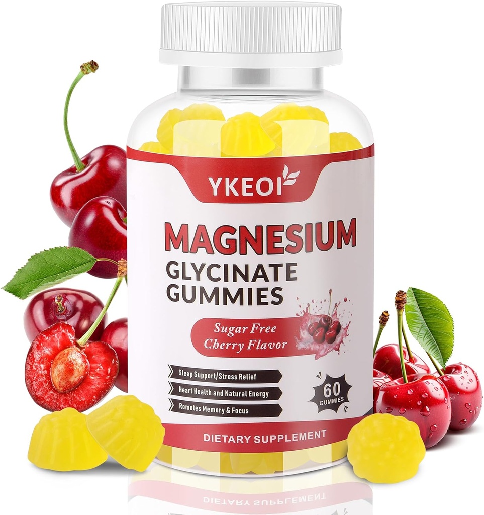 Magnesium Glycinate Gummies 500 Mg, Sugar Free Magnesium Supplement Triple Magnesium Complex met Malate 400 Mg, Citrate 400 Mg Ashwagandha 100 Mg Magnesium Supplement voor volwassenen - 60 Gummies
