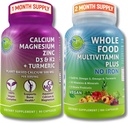 COMPLÉMENTS STUDIO Ensemble quotidien de soutien immunitaire, os et énergie pour les hommes et les femmes – Multivitamine alimentaire entière végétalienne sans fer et magnésium de calcium à base végétale avec D3, K2 & Turmeric – végétalien, non-OGM
