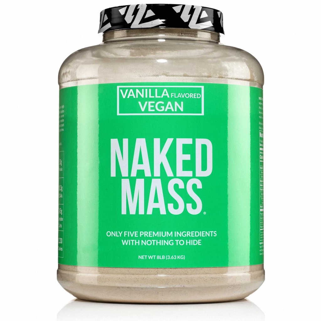 Naked Vegan Mass - Vanille Vegan Gewicht Gainer - 1.230 Calorieën, niet-GMO, soja en glutenvrij, geen kunstmatige ingrediënten - 8LB Bulk - 11 porties