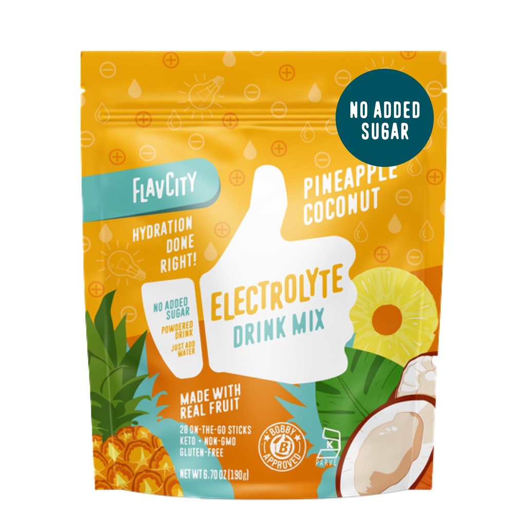 FlavCity Ananas Coconut Electrolytes Powder Packets - 28 Hydration Packets - No Added Sugar - Hydration Powder with Real Fruit & Unraffinaderij Sea Salt - Keto & Gluten-Free (28 Stick Packs)