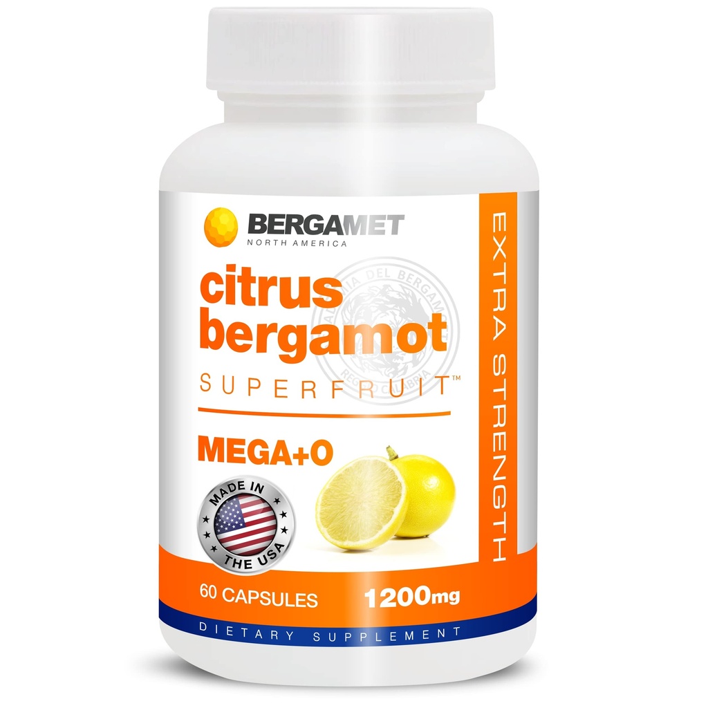 BergaMet Citrus Bergamot Supplément, 170:1 Extrait, 1200mg, 80% Polyphénols, Italien Citrus Bergamot Supplément pour le cholestérol élevé, 60 Capsules, 1 Mois, Fabriqué aux États-Unis